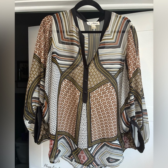 Joseph Ribkoff mixed pattern print sheer blouse size 12 - Picture 1 of 5